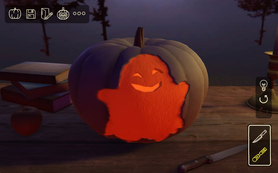 An image of a ghost carved into a digital pumpkin