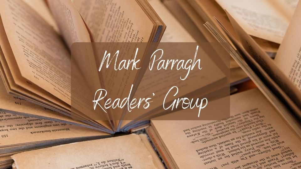 Banner image for a Facebook Group. Several open books and the legend Mark Parragh Readers' Group