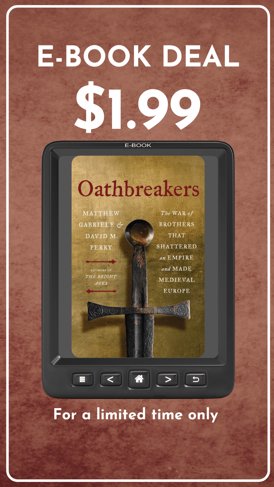 ad for our book Oathbreakers, saying it's $1.99 for an ebook