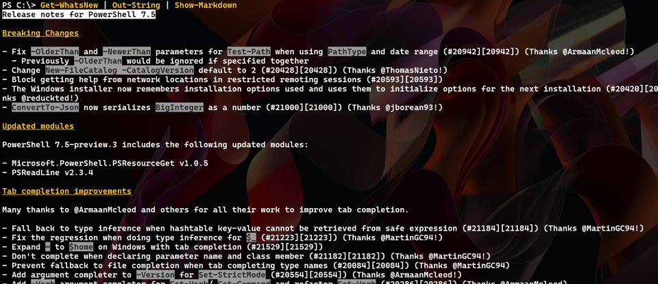 WhatsNew as Markdown