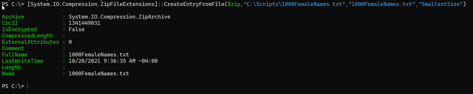 Creating a zip file entry