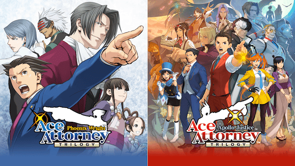 The cover art for the Phoenix Wright Ace Attorney trilogy an the Apollo Justice Ace Attorney trilogy