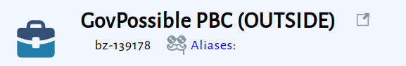 The business header for GovPossible showing the link icon linking to the company's website.