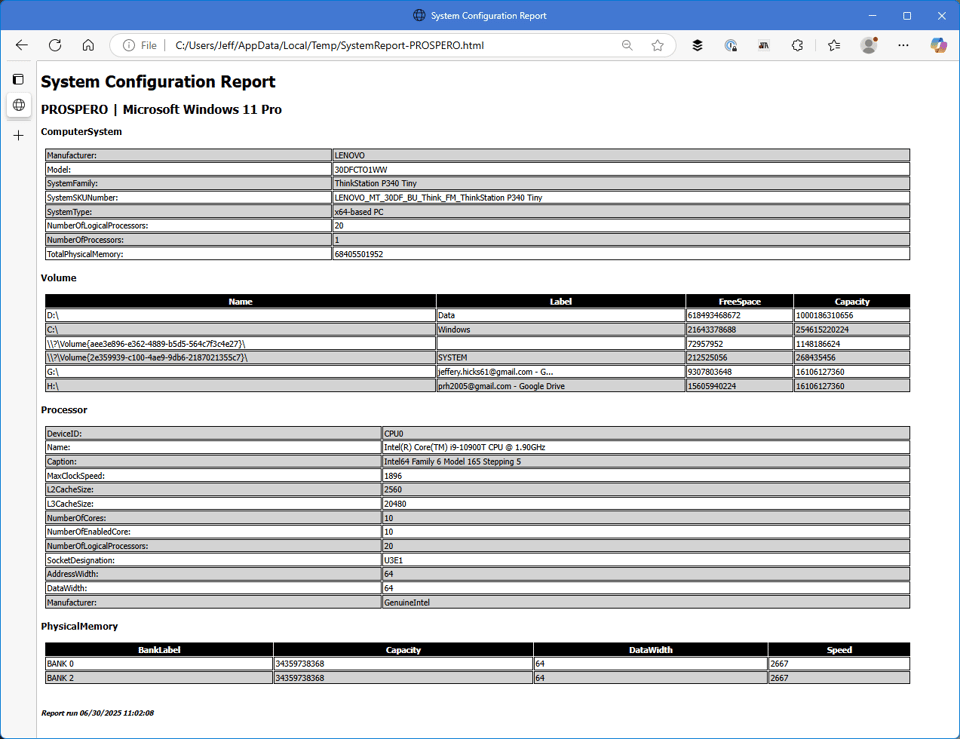 System Report from fragments