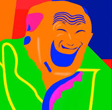 A weird, dayglo painting that is recogniseable as an attempt at a human face, but not much else. It's really just a series of shapes and colours and what might be some eyes, a nose and a mouth, except that there seems to be another, smaller mouth above the main one.