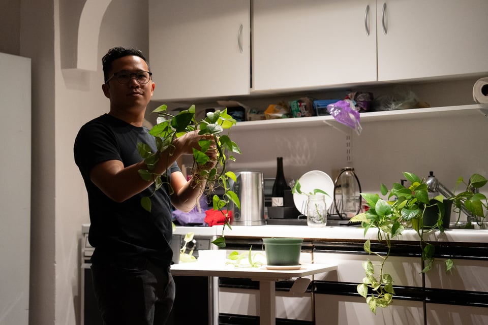 Norton holding some clippings.