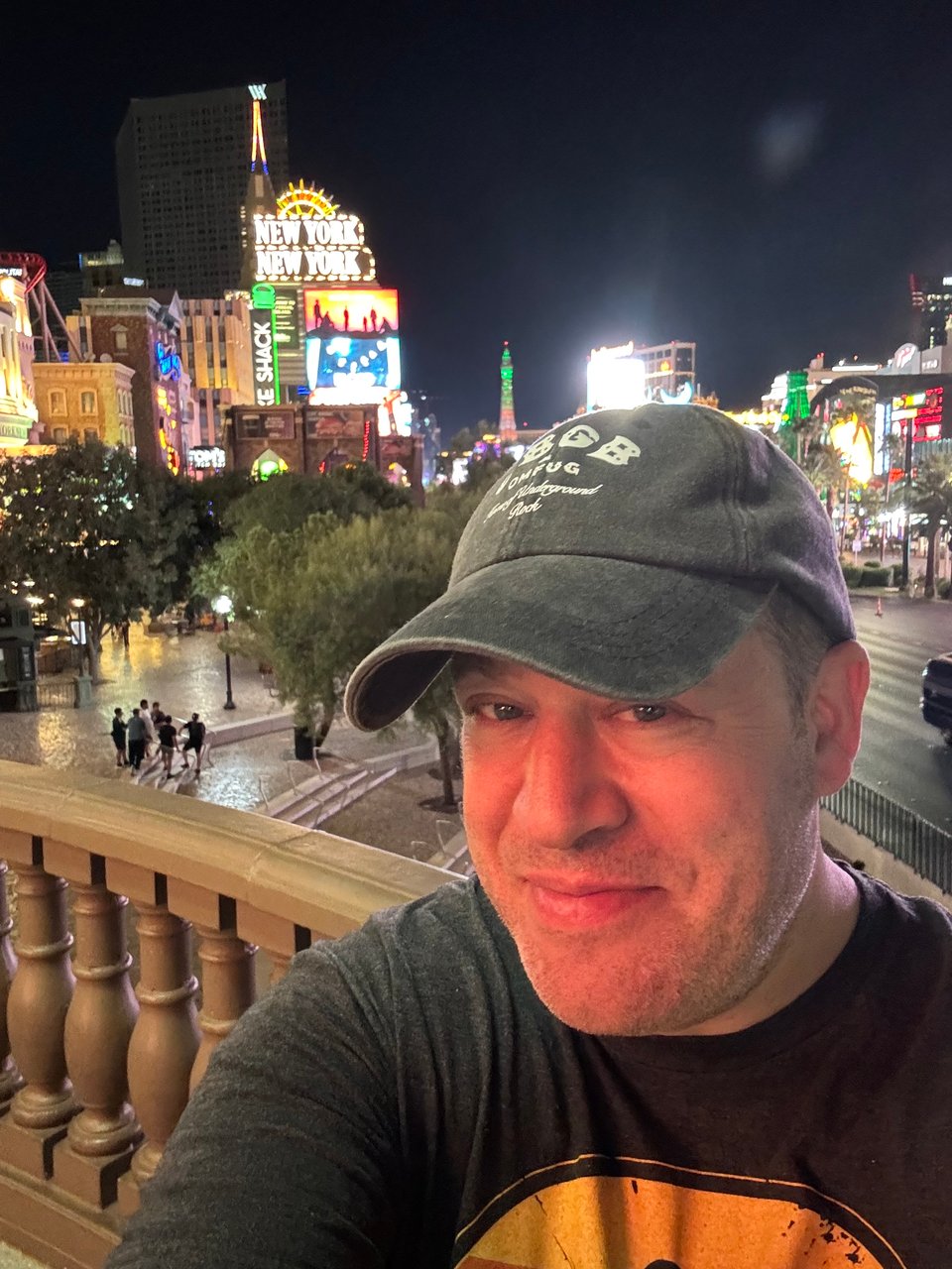 Neil in a CBGB ball cap overlooking the Las Vegas strip