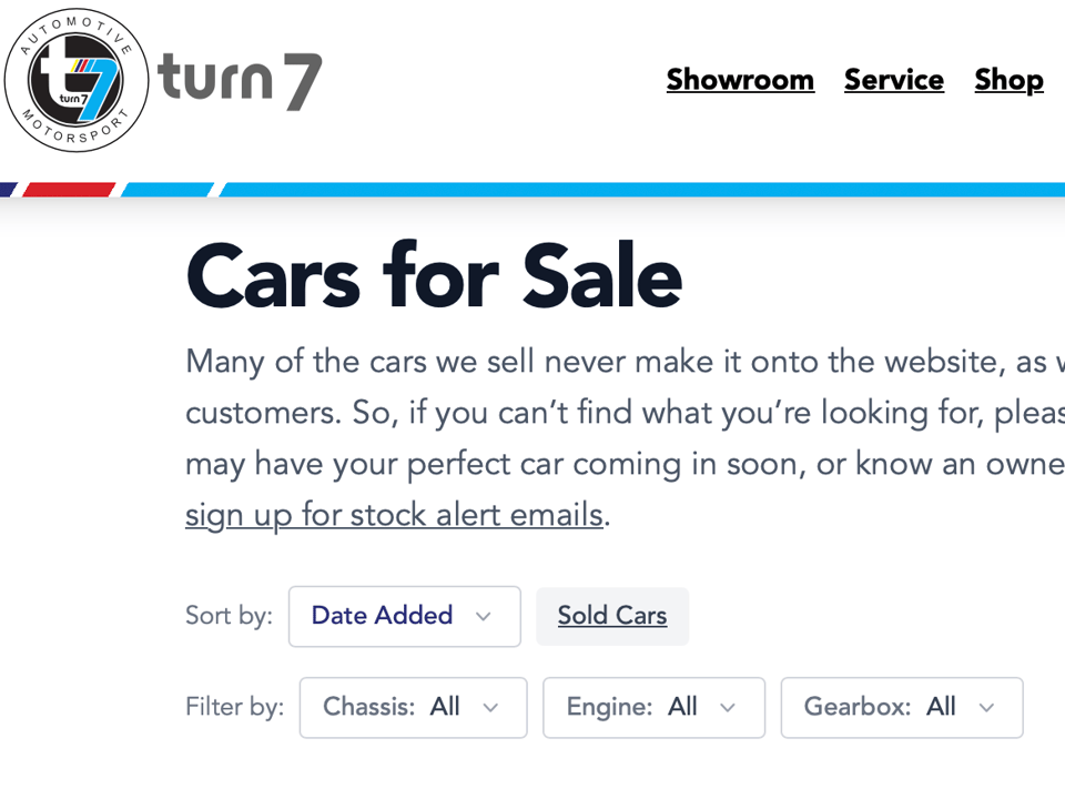 A screenshot of the Turn 7 Showroom webpage