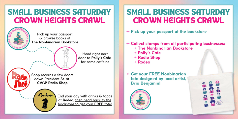 Side-by-side graphics explain how the Small Business Saturday Crown Heights Crawl works