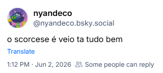 Post de nyandeco (‪@nyandeco.bsky.social‬) :

o scorcese é veio ta tudo bem
