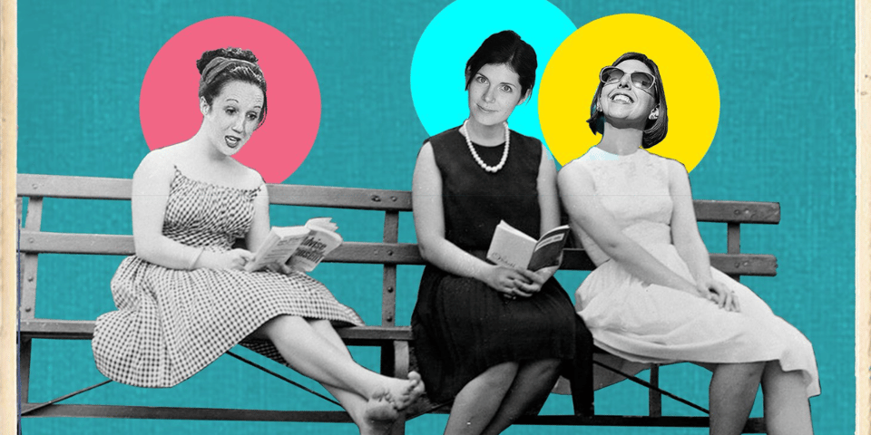 The members of Anxiety Club photoshopped into a vintage postcard.