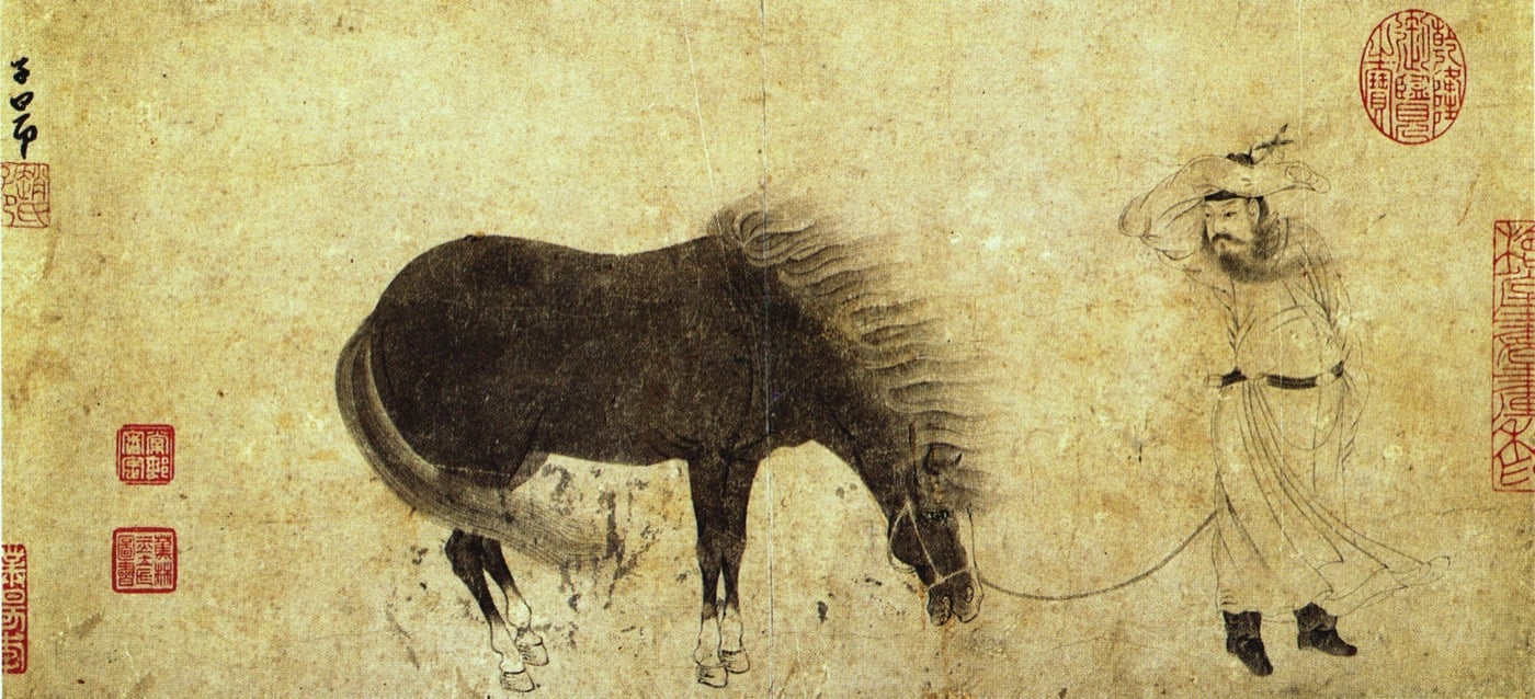 Zhao Mengfu, "In Unison" (Tiaoliang tu), c. 1280, ink on paper. Public domain, via Wikimedia Commons.