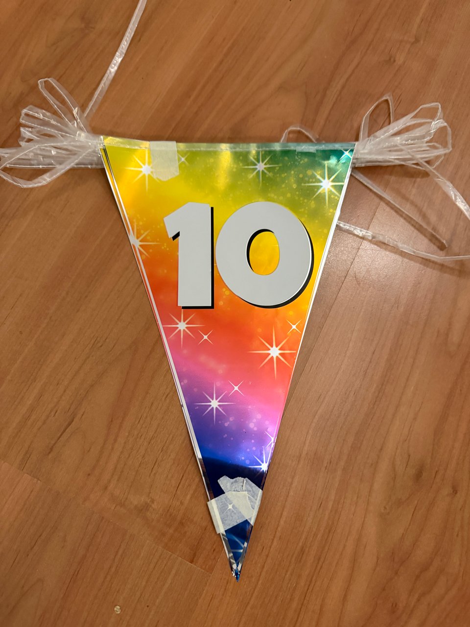 A triangle flag with the number 10 for a child's birthday party