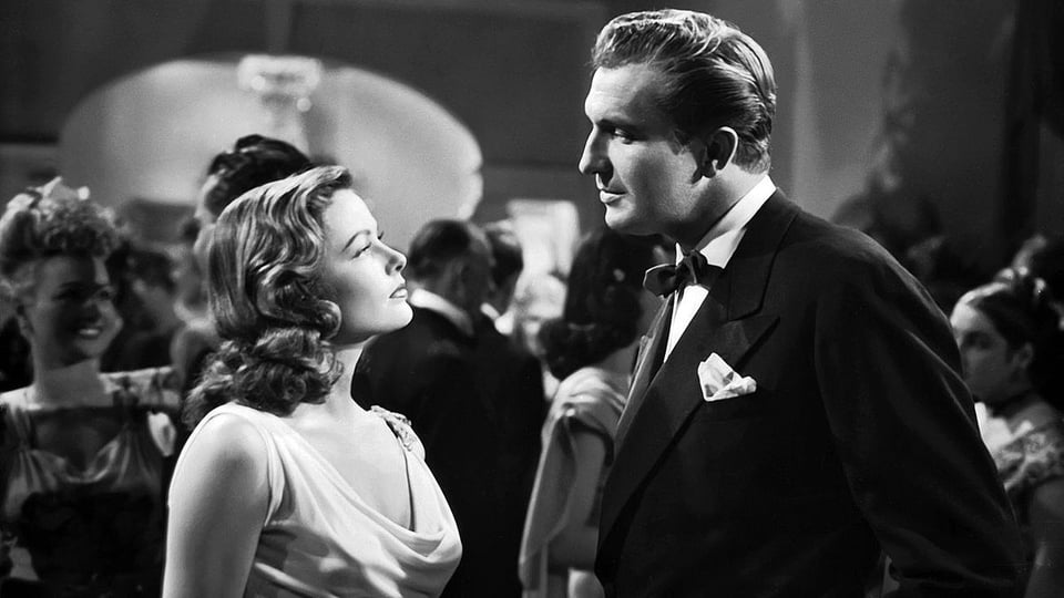 A young Vincent Price and Gene Tierney in a frame from Laura (1944)