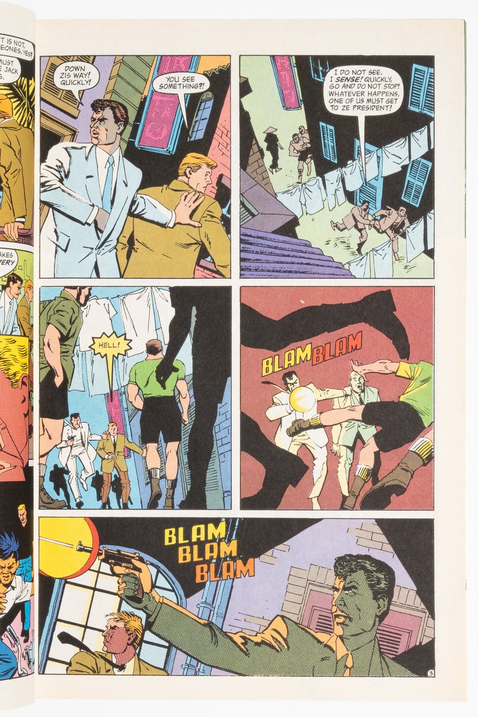 A page from Blackhawk Special by Mike Vosburg. His style is dynamic and angular like Hoawrd Chaykin, but his line is smoother, more classical