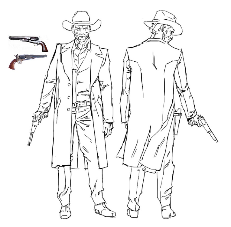 concept art of Moses Booth, full figure