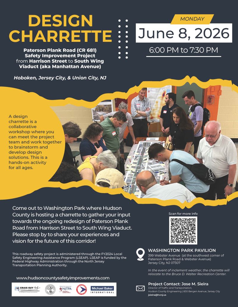 Flyer for June 8th event discussing Paterson Plank Road safety improvement project.