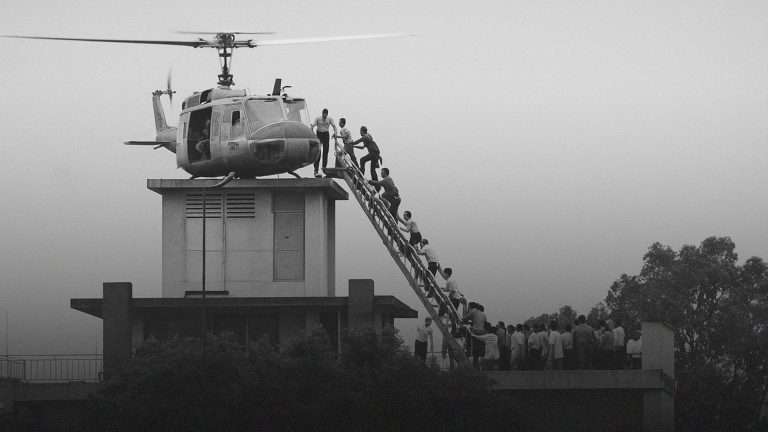 B&W photo of evacuation of the embassy
