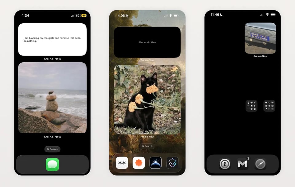 three screengrabs of the widget on various phone screens