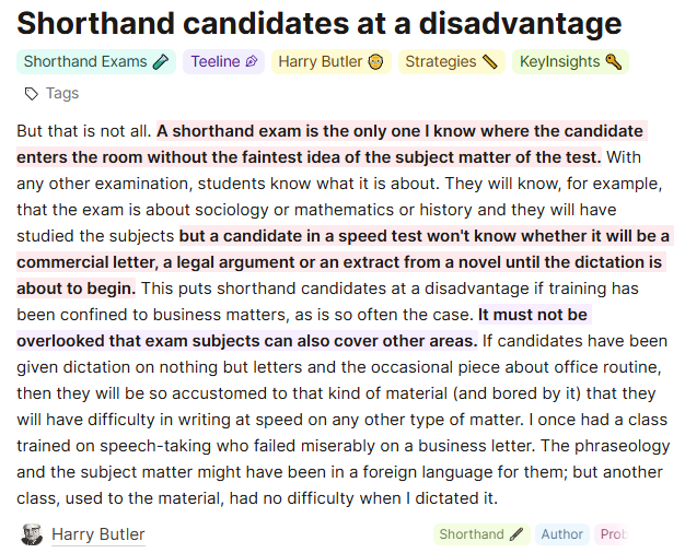 Harry Butler on "shorthand candidates at a disadvantage"