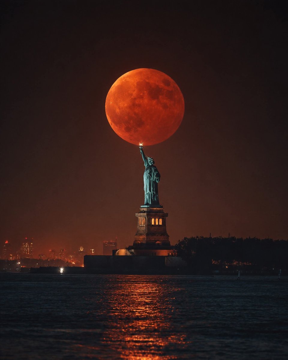 May 4th - Full Flower Moon rising over Statue of Liberty, New York