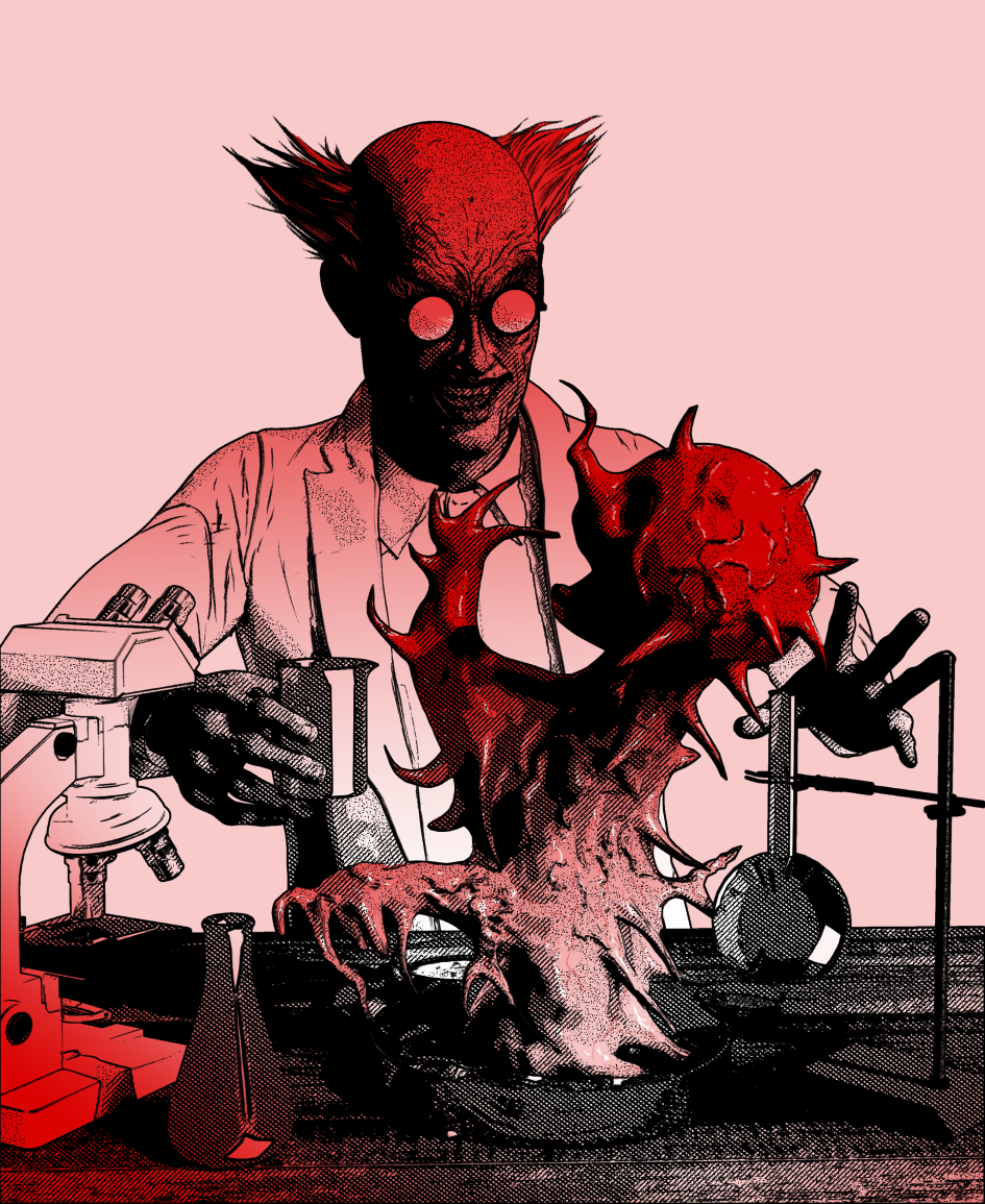 mad scientist making a monster