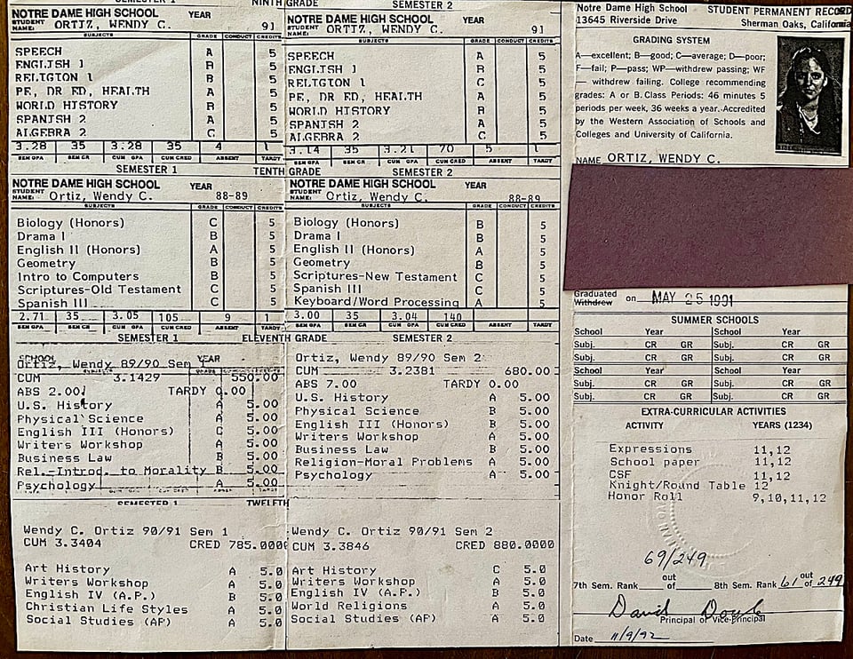 a 4 year high school report card