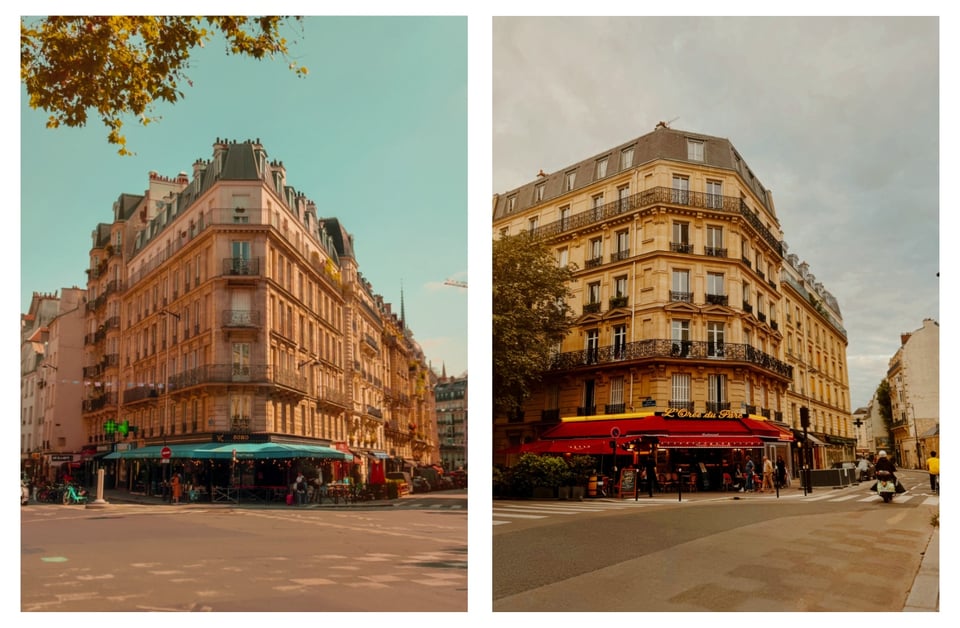 Two photos of corner cafes I took during my stay in Paris.