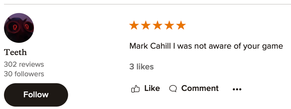 A guy named Teeth gave my book 5 stars and got my name wrong, and I love it <3