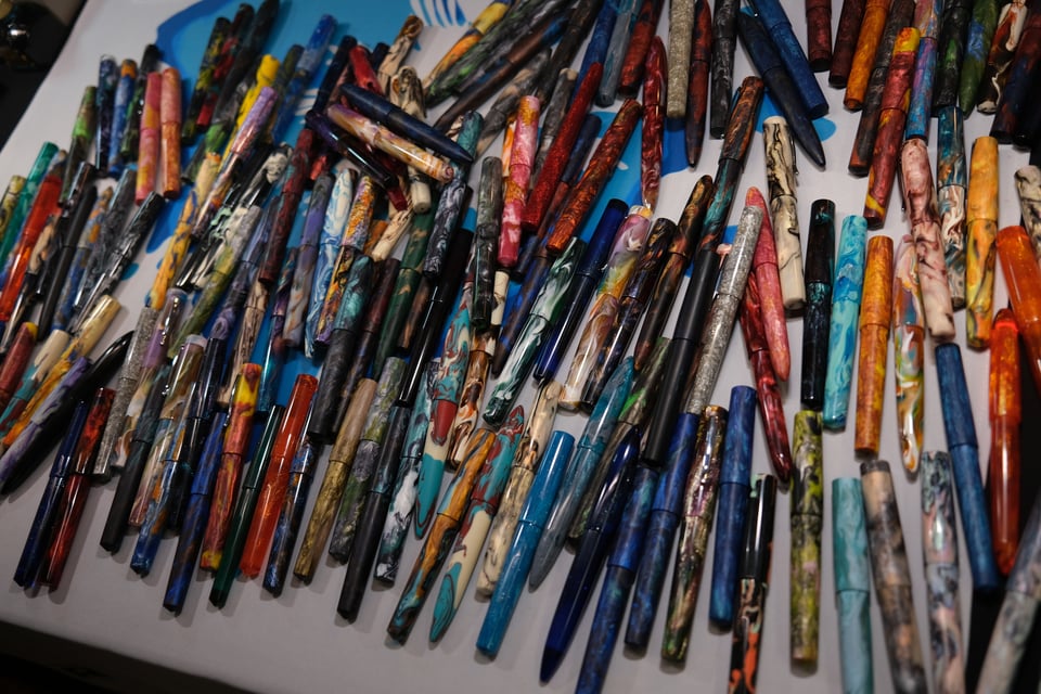 a rainbow array of fountain pens