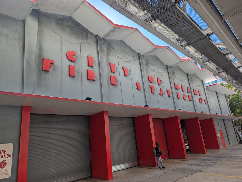 A Miami fire station with an extremely 1970s font. Kind of googie?