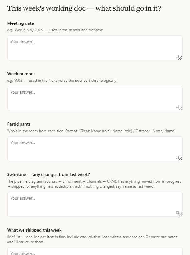 Weekly working doc intake form