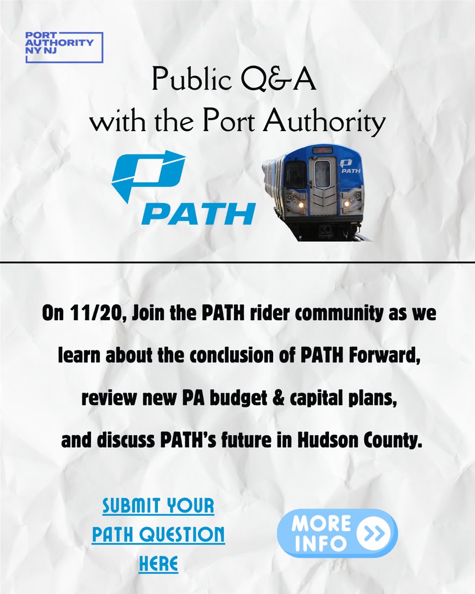 A flyer showing that there's a public Q&A with the Port Authority about PATH. It's on November 20th.