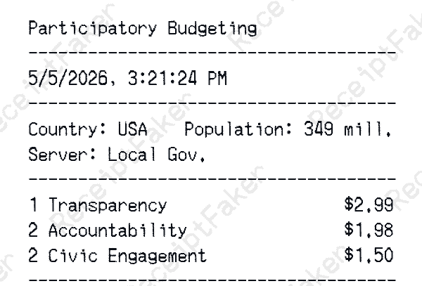fake receipt displaying the following information:

transparency - $2.99
accountability - $1.98
civic engagement - $1.50