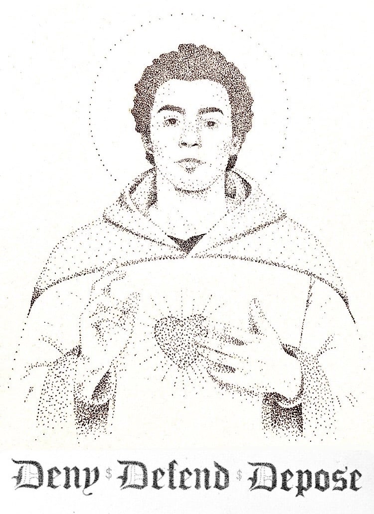 A dot drawing of Luigi as a Christ figure