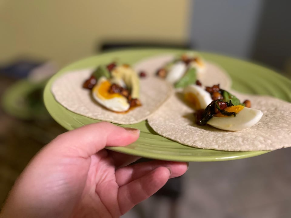 Boiled eggs on tacos