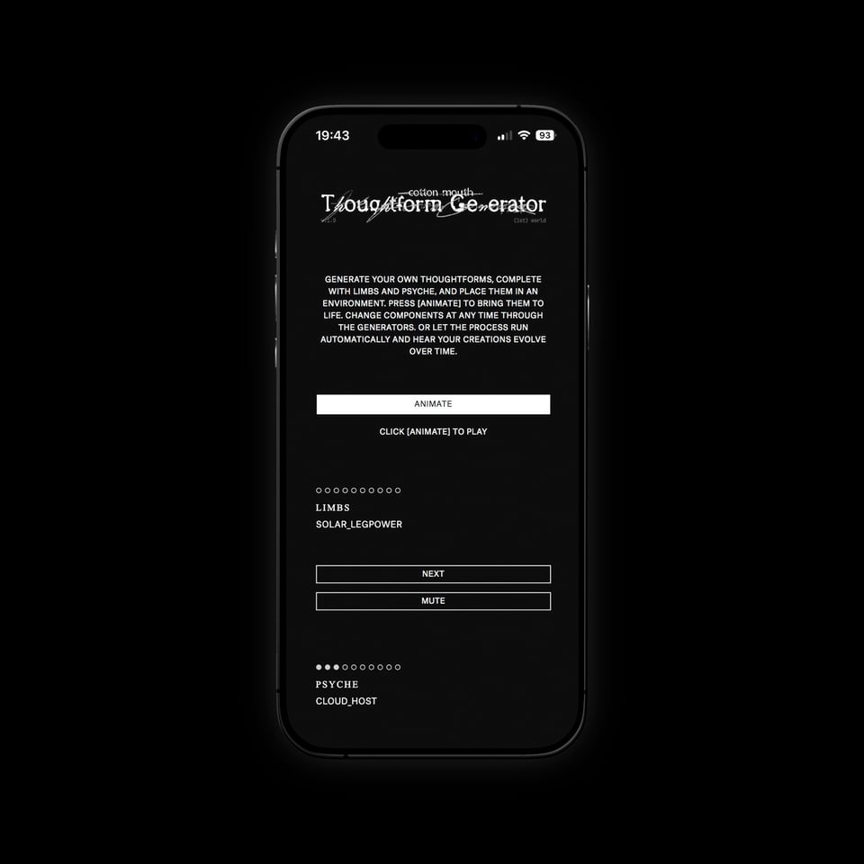 Thoughtform Generator on an iOS device