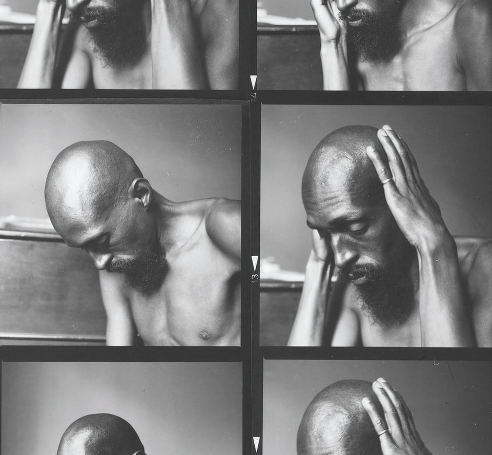 The cover for Julius Eastman’s Femenine (1974), released June 2022 on Frozen Reeds. Photo by Andrew Roth: Untitled (Julius Eastman), c.1980.