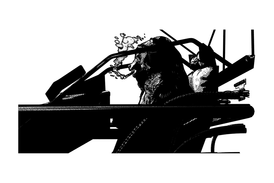 cockpit view of the bear smoking a cigar