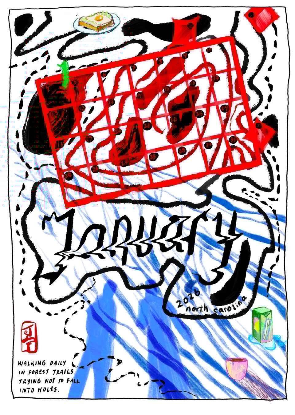 january as a deconstructed calendar of visual collaged elements