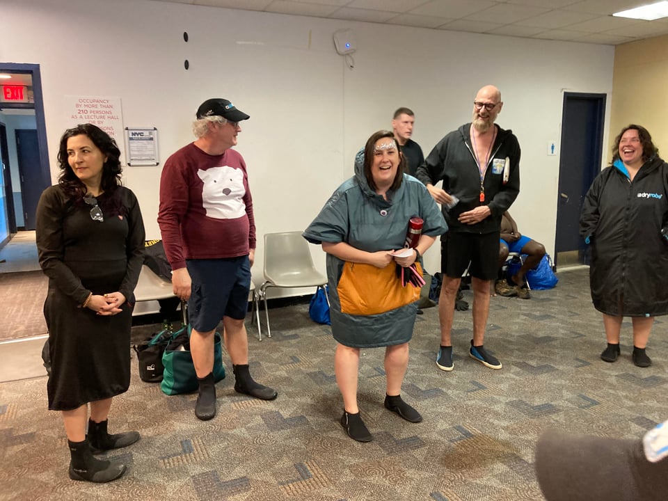 I'm bent in a laugh in the middle with four members of the leadership board.