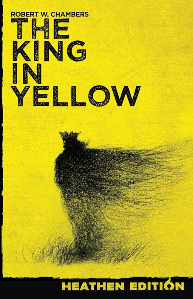 A shadowy figure, a king, drifts across the cover bathed in yellow