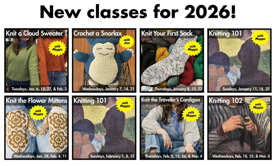eight new knitting and crochet classes in 2026!