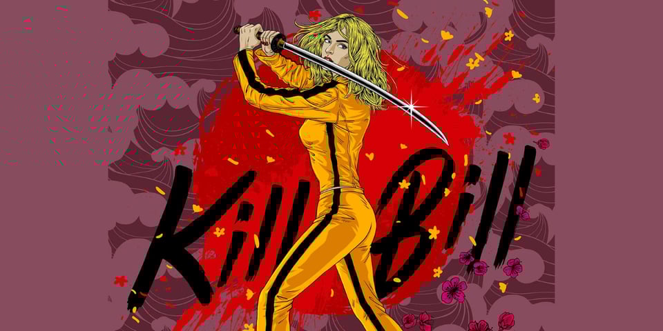 A graphical version of Uma Thurman's Bride with a sword.