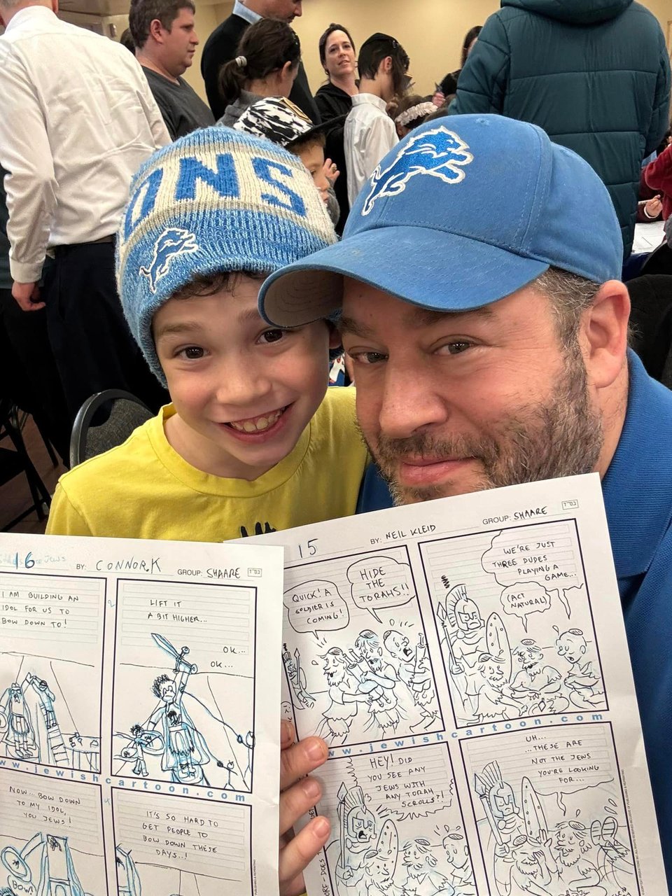 Neil and kid, making the comics donuts