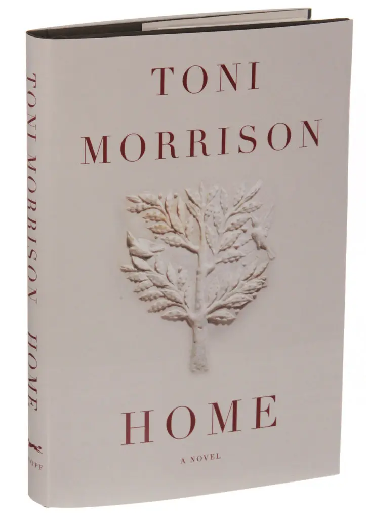 Toni Morrison's HOME book cover white background red letters