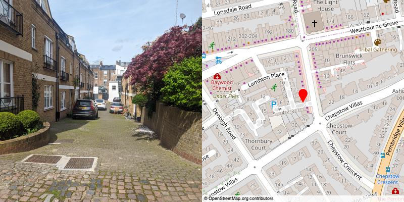 A picture and map of the mews