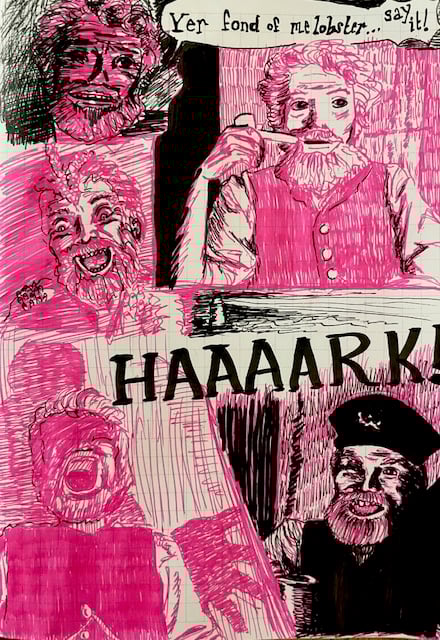 Some drawings I made in my sketchbook of Willem DaFoe in The Lighthouse