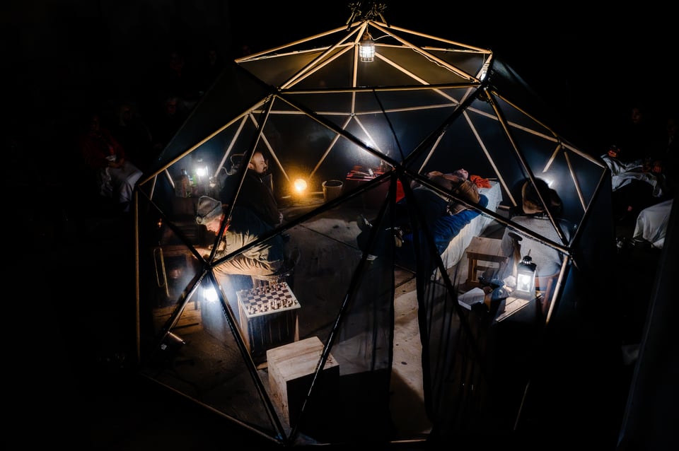 Set from Polar Nights: shelter dome with actors inside