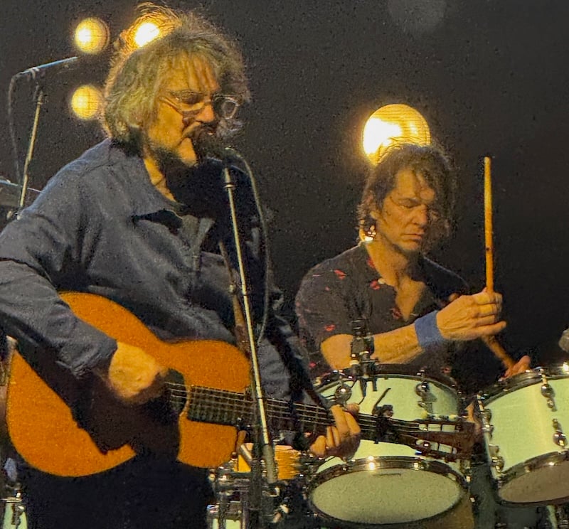 A photo Jeff Tweedy and Glenn Kotche of Wilco performing in Tallahassee